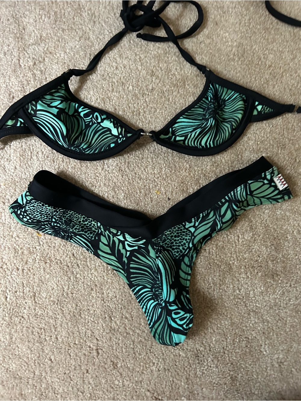 Vintage Wicked Weasel Green tropical Print Bikini Size S/M